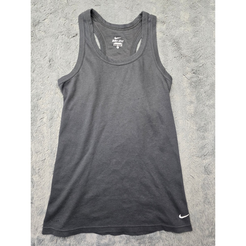 Nike Dri-FIT Tank Top Womens Large Gray Ribbed Racerback Athletic Gym Shirt 0431